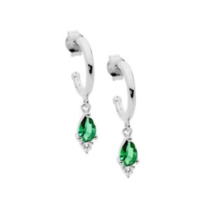 Sterling Silver Cubic Zirconia Green Drop Hoop Earrings