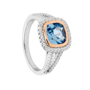 Sterling Silver Blue Stone Halo Ring