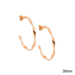 Stainless Steel 30mm Rose Plate Twist Hoop Earrings