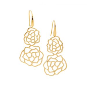 Stainless Steel Double Flower Drop Hook Earrings