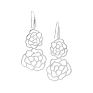 Stainless Steel Filagree Double Rose Hook Earrings