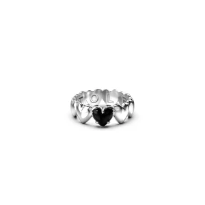 Sterling Silver Stolen Band of Hearts Onyx Ring