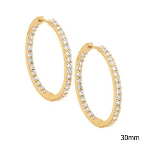 Sterling Silver Gold Plate CZ Inside Out Hoop Earrings