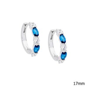 Sterling Silver CZ Baguette London Blue Hoop Earrings