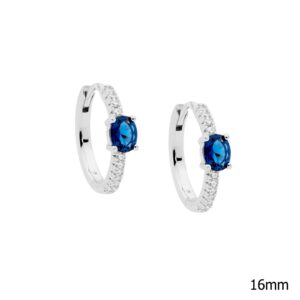 Sterling Silver CZ London Blue Hoop Earrings