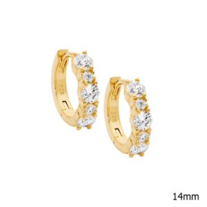 Sterling Silver Gold Plate 5x CZ Hoop Earrings