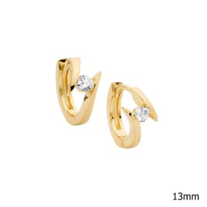 Sterling Silver Gold Plate CZ Bypass Huggie