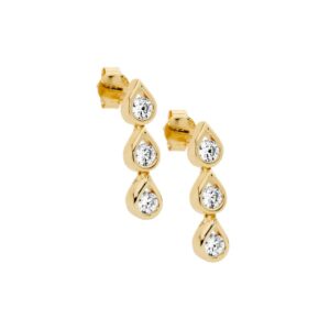 Sterling Silver Gold Plate CZ 3x Bezel Set Pear Drop Earrings