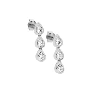 Sterling Silver CZ 3x Bezel Set Pear Drop Earrings