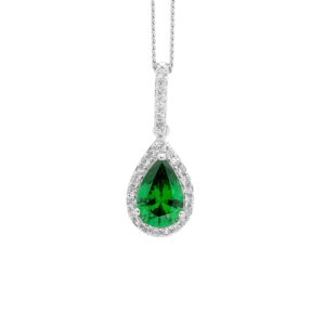 Sterling Silver Green Teardrop CZ Necklace