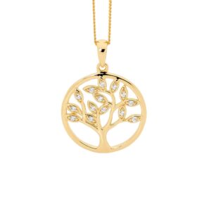 Sterling Silver Gold Plate CZ Tree of Life Necklace