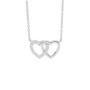 Sterling Silver CZ Double Linked Heart Necklace