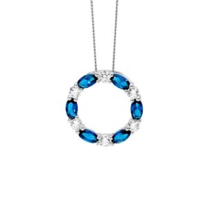 Sterling Silver CZ London Blue Open Circle Necklace