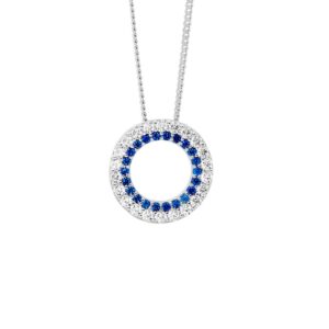 Sterling Silver CZ Blue Circle Necklace