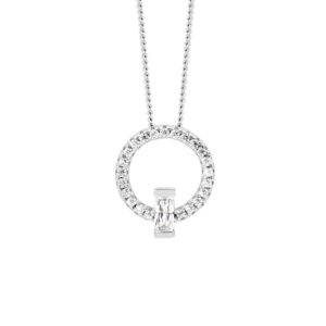 Sterling Silver CZ Baguette Open Circle Necklace