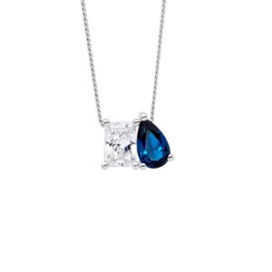 Sterling Silver Emerald and Pear Cut London Blue CZ Necklace
