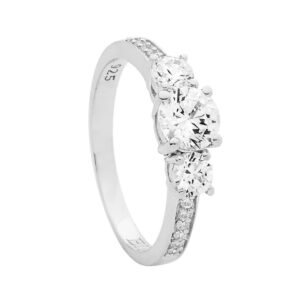 Sterling Silver CZ 3x Stone with Shoulder Ring