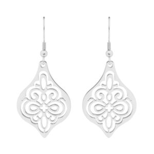 Stainless Steel Filigree Fluer Drop Earrings