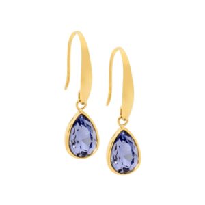 Stainless Steel Gold Plate Pink CZ Tear Drop Earrings