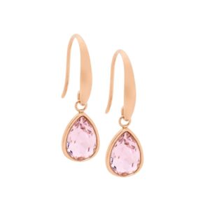 Stainless Steel Rose Gold Pink CZ Tear Drop Earrings