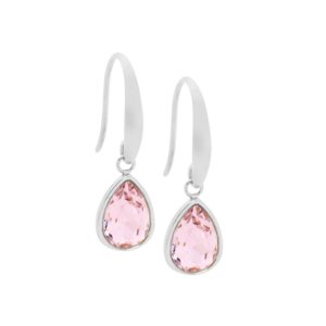 Stainless Steel CZ Pink Pear Shape Drop Earrings