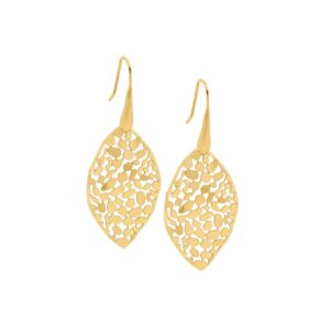 Stainless Steel Gold Plate Shimmer Leaf Drop Earrings