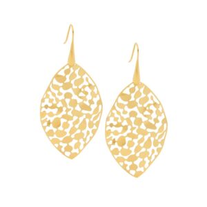 Stainless Steel Gold Plate Large Shimmer Leaf Drop Earrings