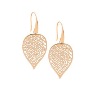 Stainless Steel Rose Gold Plate Filigree Leaf Drop Earrings