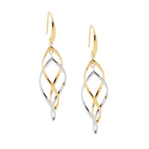 Stainless Steel Gold Plate Double Twist Drop Earrings