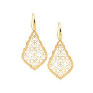 Stainless Steel Gold Plate Filigree Lace Drop Earrings