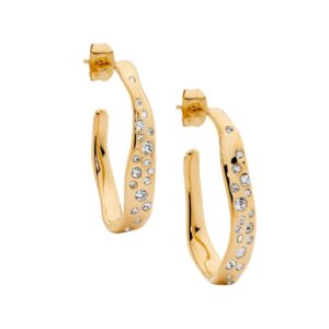 Stainless Steel Gold Plate CZ Punch Set Post with Hoop Earrings