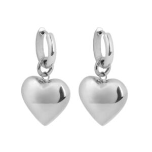 Stainless Steel Puff Heart Hoop Earrings