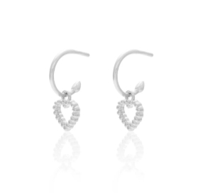 Sterling Silver Cutout Dotted Hearts Hoop Earrings