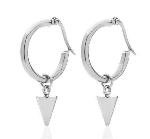 Stainless Steel Drop Spike Hoop Earrings