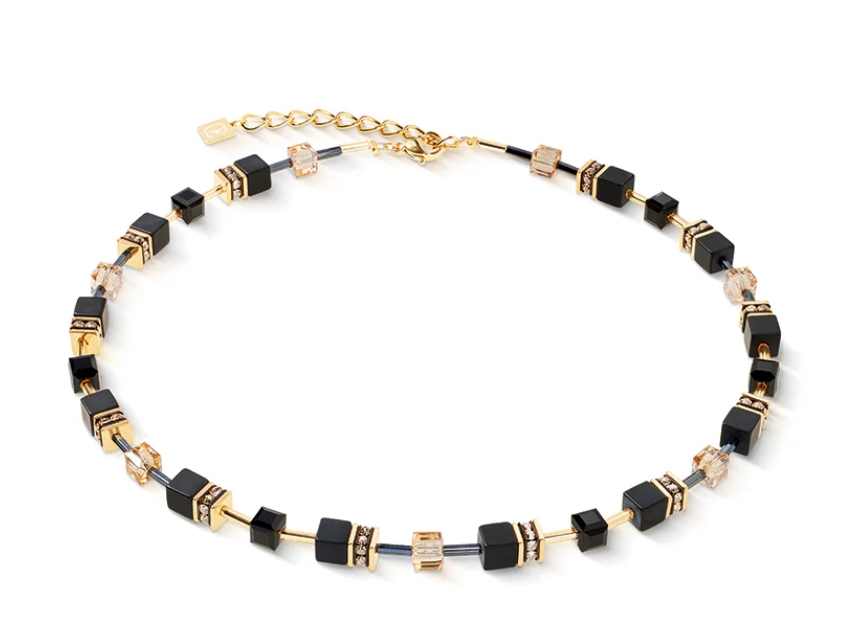 Coeur de Lion Geocube Onyx and Gold Stainless Steel Necklace