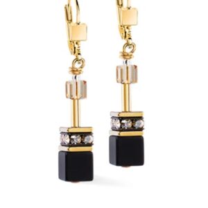Coeur de Lion Geocube Natural Onyx and Gold Plate Earrings