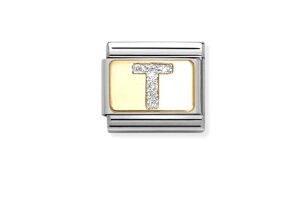 Nomination Charm 18k Gold Glitter Letter T