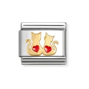 Nomination Charm 18k Gold Cats with Hearts