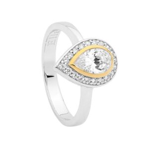 Sterling Silver CZ Teardrop Shape Halo Ring