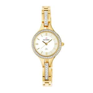 Olympic Stainless Steel Stone Set Halo Gold Ladies Watch