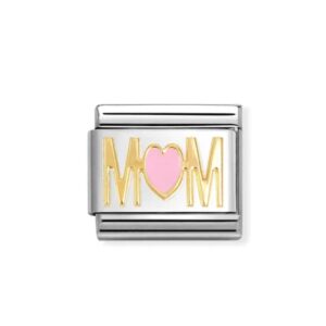 Nomination Charm 18k Gold Mum with Pink Heart
