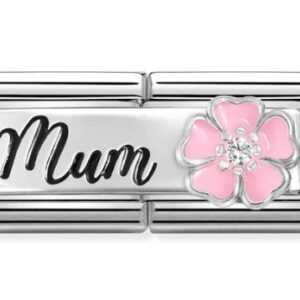 Nomination Charm Silver CZ Mum with Pink Flower